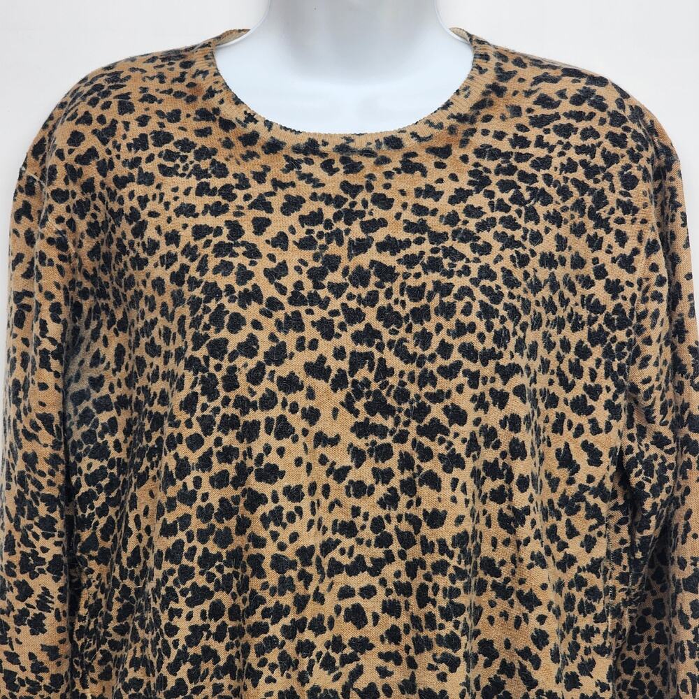 Nina Charles Women's Medium Leopard Print Wool Sweater Brown Animal Print Top